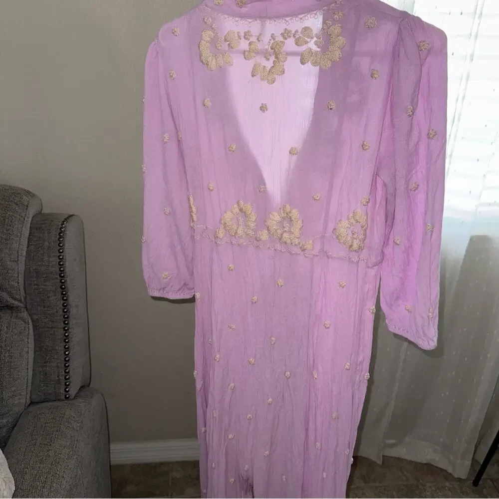 Free People Fable Dusty Lavender Embroidered Maxi Dress
